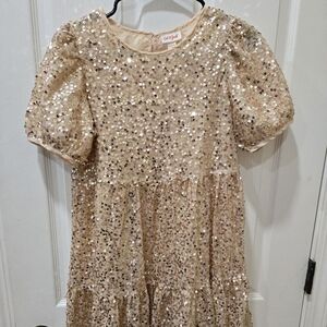 Gold sequence girls dress